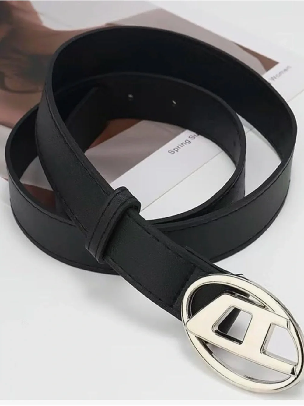 Trendy & Affordable Unisex Black Adjustable Belt with Silver tone Y2K Buckle.